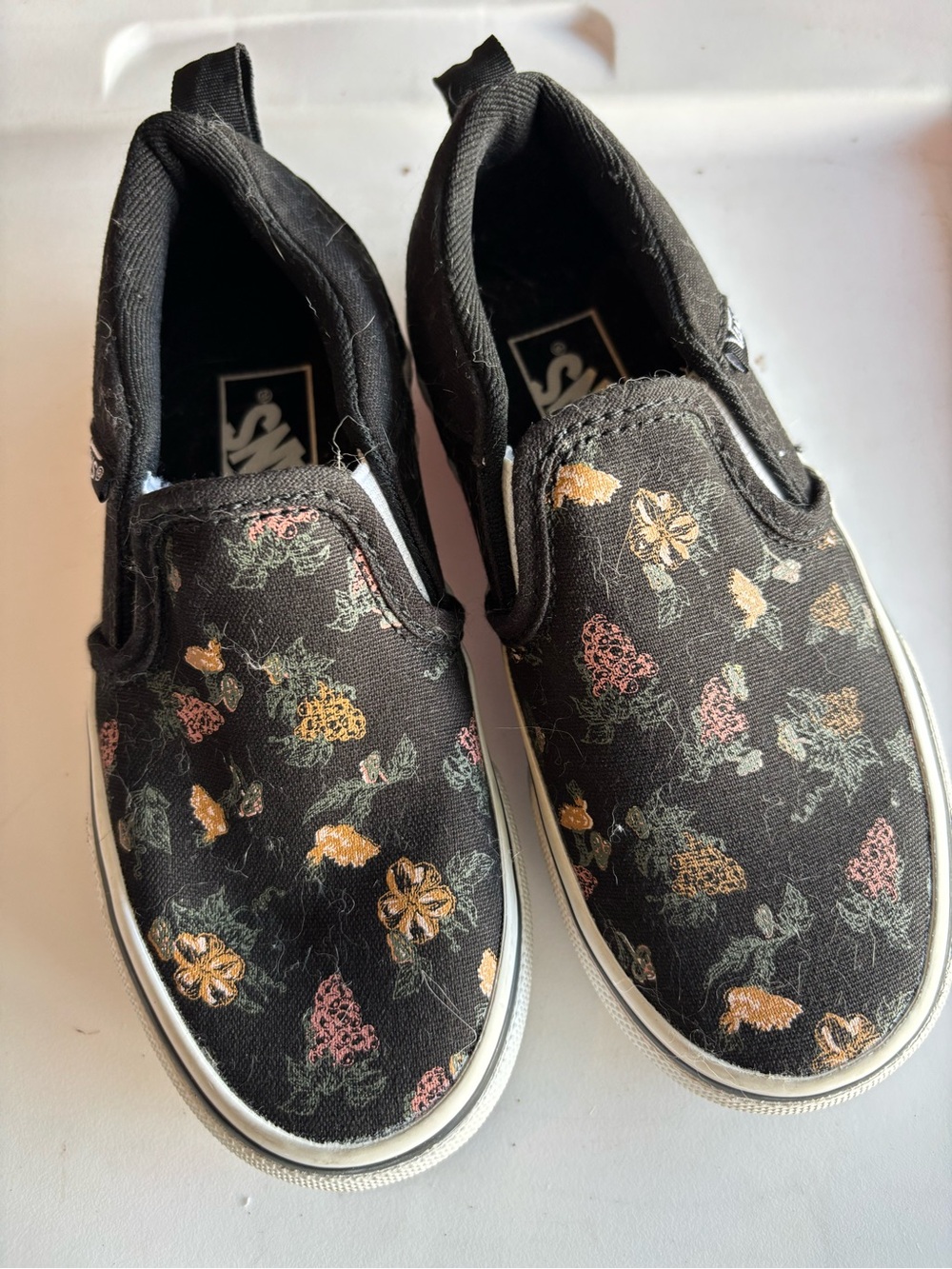 Vans Kids Floral Slip-On Sneakers - Black with Pink & Yellow Flowers
